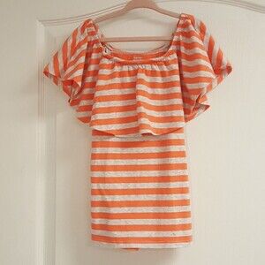Old Navy Orange Off Shoulder Fitted Ruffle Shirt